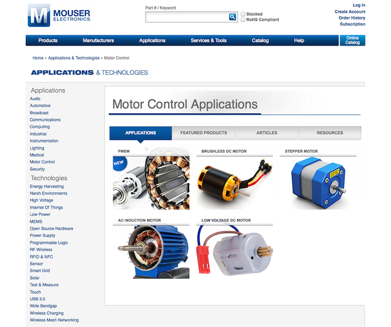 Mouser launches motor control app site